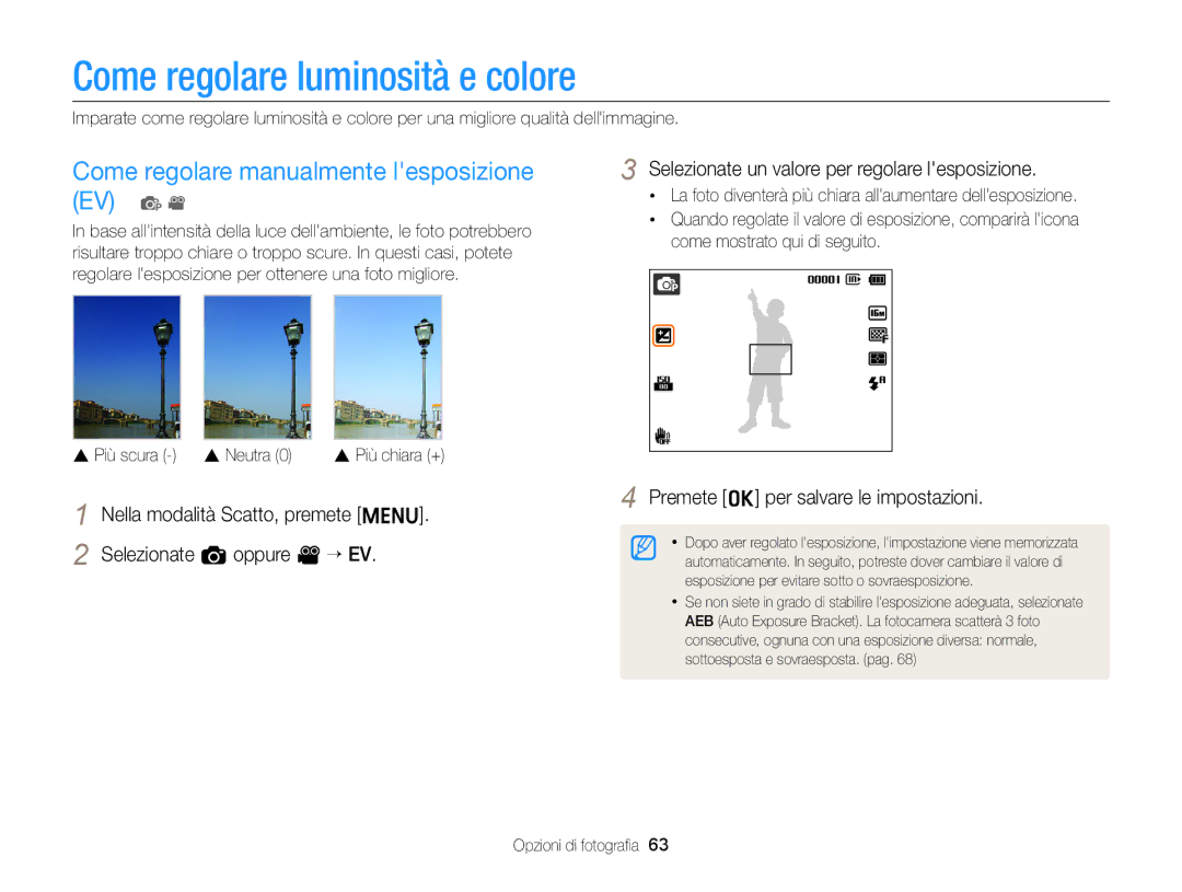 Samsung EC-ST77ZZFPBE1 Come regolare luminosità e colore, Come regolare manualmente lesposizione EV p, Neutra 