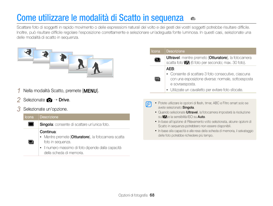 Samsung EC-ST77ZZHDBME, EC-ST77ZZBPWE1, EC-ST77ZZBPSE1, EC-ST77ZZBPLE1 Come utilizzare le modalità di Scatto in sequenza 