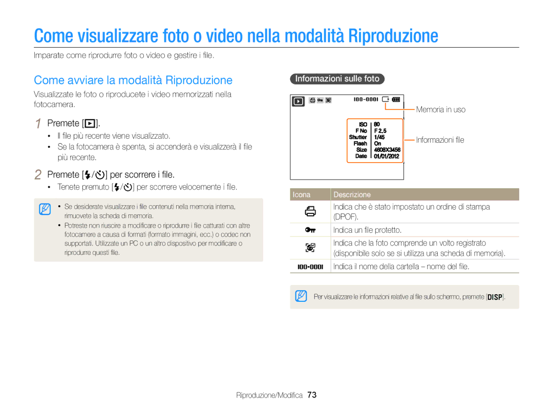 Samsung EC-ST77ZZHDSME Come visualizzare foto o video nella modalità Riproduzione, Come avviare la modalità Riproduzione 