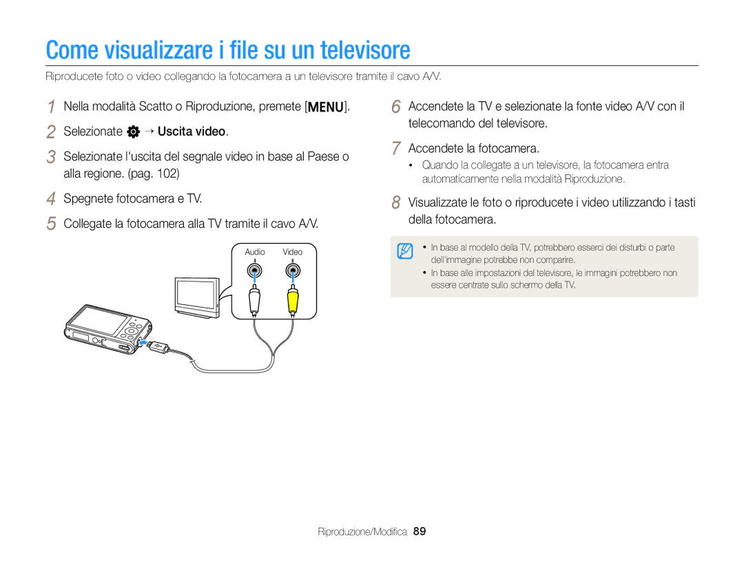 Samsung EC-ST77ZZFPSE1, EC-ST77ZZBPWE1, EC-ST77ZZBPSE1, EC-ST77ZZBPLE1 manual Come visualizzare i ﬁle su un televisore 