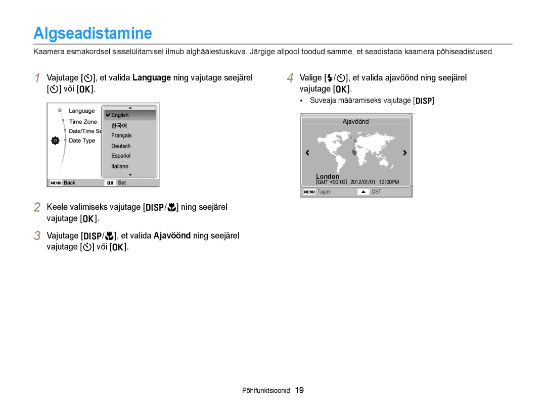 Samsung EC-ST77ZZBPWE2, EC-ST77ZZBPRE2, EC-ST77ZZBPBE2, EC-ST77ZZFPWE2 manual Algseadistamine, Suveaja määramiseks vajutage D 