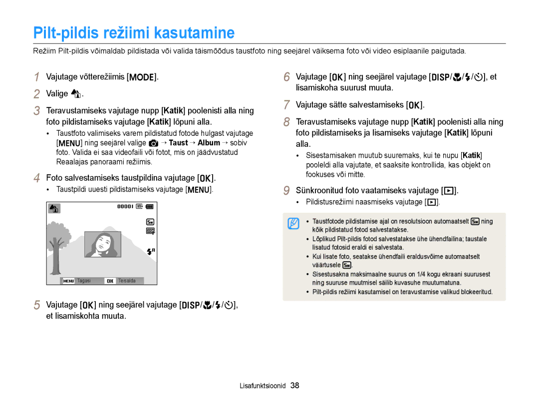 Samsung EC-ST77ZZBPLE2, EC-ST77ZZBPWE2, EC-ST77ZZBPRE2 Pilt-pildis režiimi kasutamine, Vajutage võtterežiimis M Valige d 