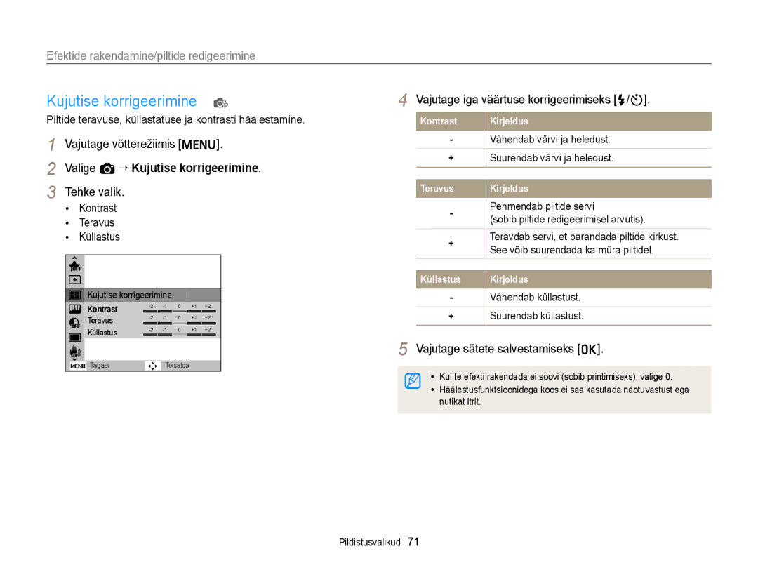 Samsung EC-ST77ZZBPBE2 manual Kujutise korrigeerimine p, Valige a “ Kujutise korrigeerimine, Pehmendab piltide servi 