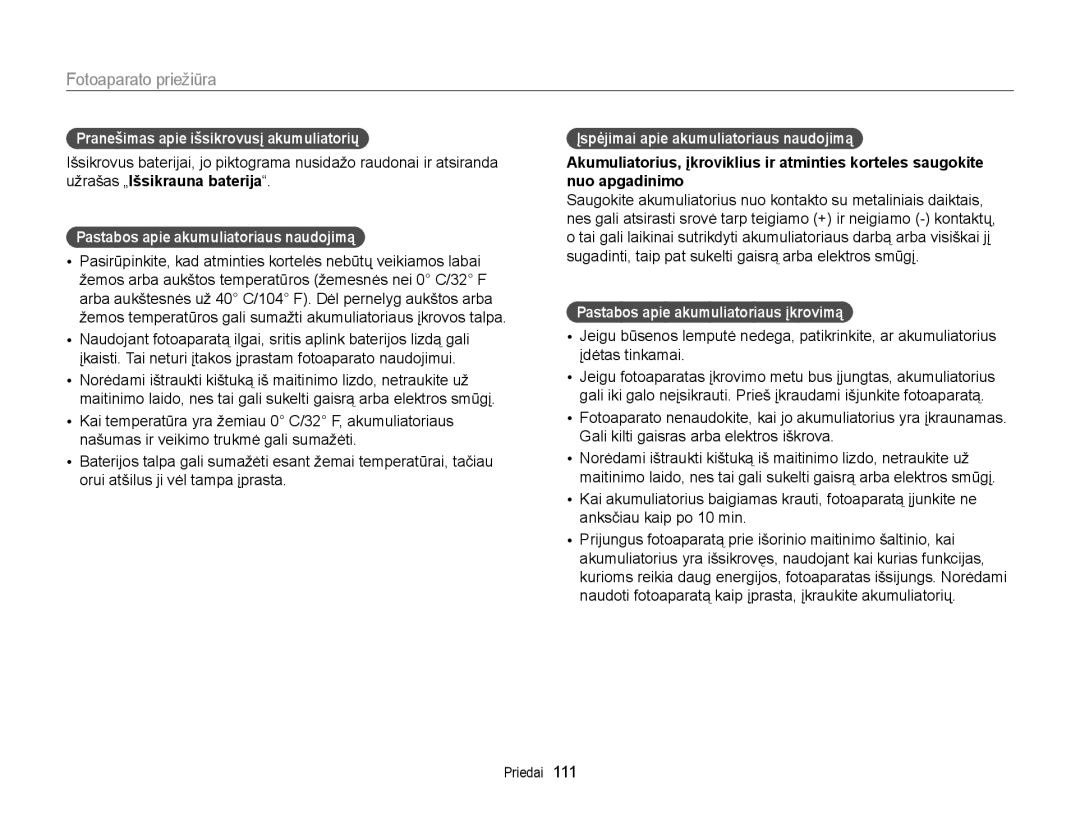 Samsung EC-ST77ZZBPBE2, EC-ST77ZZBPWE2 manual Pranešimas apie išsikrovusį akumuliatorių, Užrašas „Išsikrauna baterija 