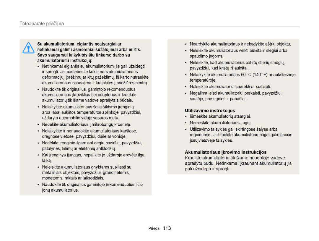 Samsung EC-ST77ZZFPRE2, EC-ST77ZZBPWE2 manual Nedėkite akumuliatoriaus į mikrobangų krosnelę, Utilizavimo instrukcijos 