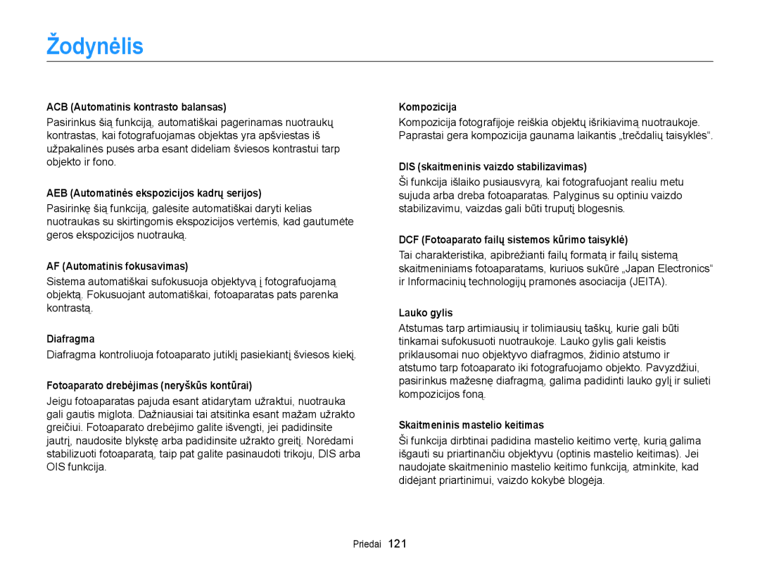 Samsung EC-ST77ZZBPBE2, EC-ST77ZZBPWE2, EC-ST77ZZBPRE2, EC-ST77ZZFPWE2, EC-ST77ZZFPRE2, EC-ST77ZZBPSE2 manual Žodynėlis 