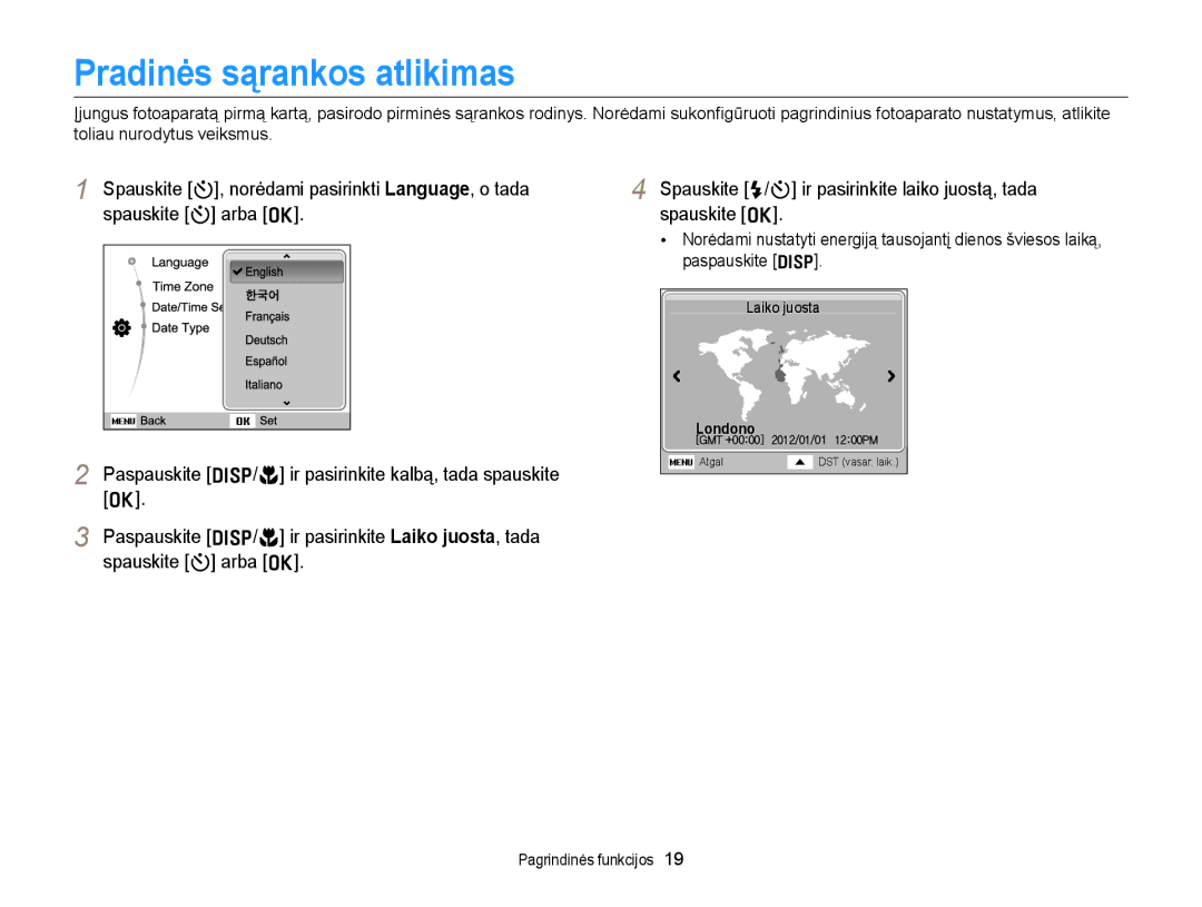 Samsung EC-ST77ZZBPWE2, EC-ST77ZZBPRE2, EC-ST77ZZBPBE2, EC-ST77ZZFPWE2, EC-ST77ZZFPRE2 manual Pradinės sąrankos atlikimas 