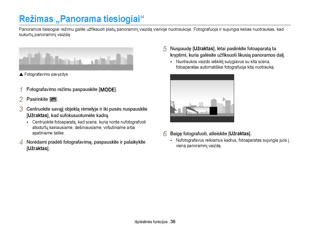 Samsung EC-ST77ZZFPSE2, EC-ST77ZZBPWE2, EC-ST77ZZBPRE2, EC-ST77ZZBPBE2, EC-ST77ZZFPWE2 Režimas „Panorama tiesiogiai, Užraktas 