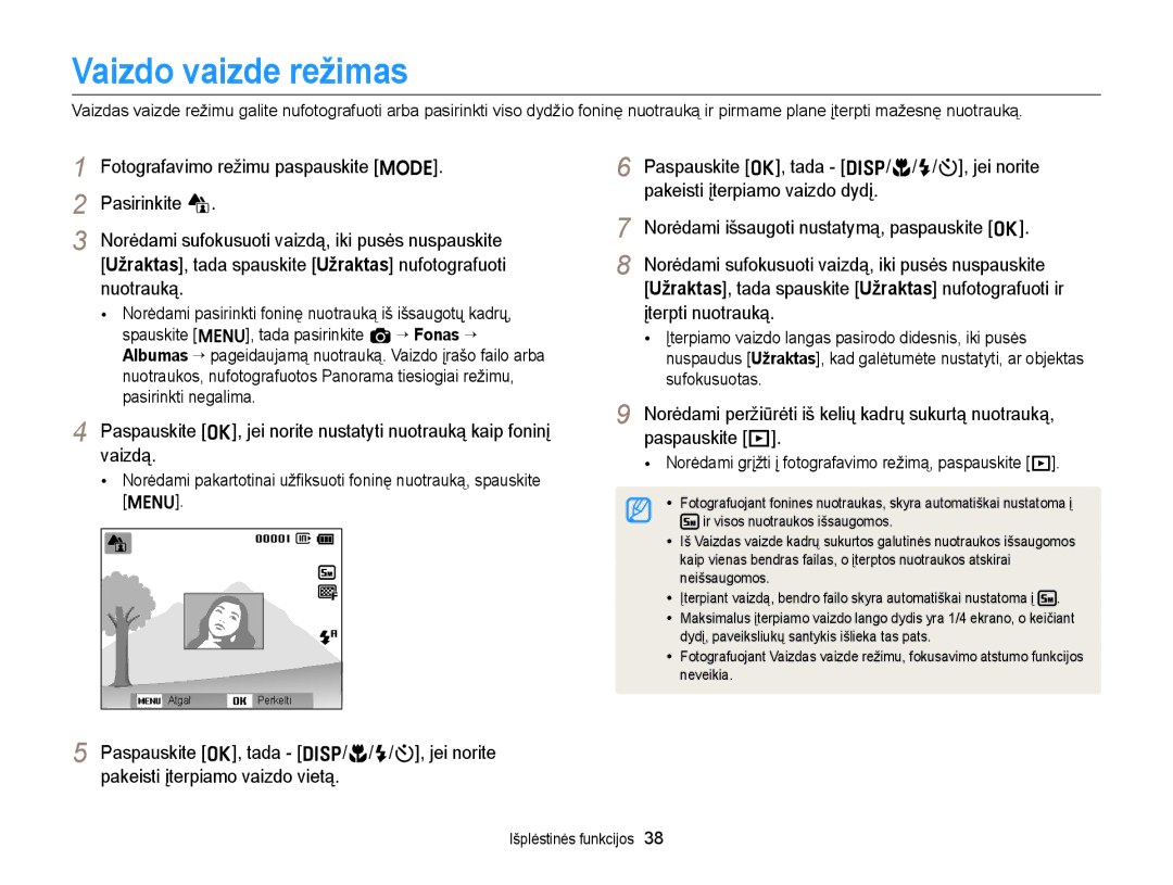 Samsung EC-ST77ZZBPLE2, EC-ST77ZZBPWE2 manual Vaizdo vaizde režimas, Norėdami grįžti į fotografavimo režimą, paspauskite P 