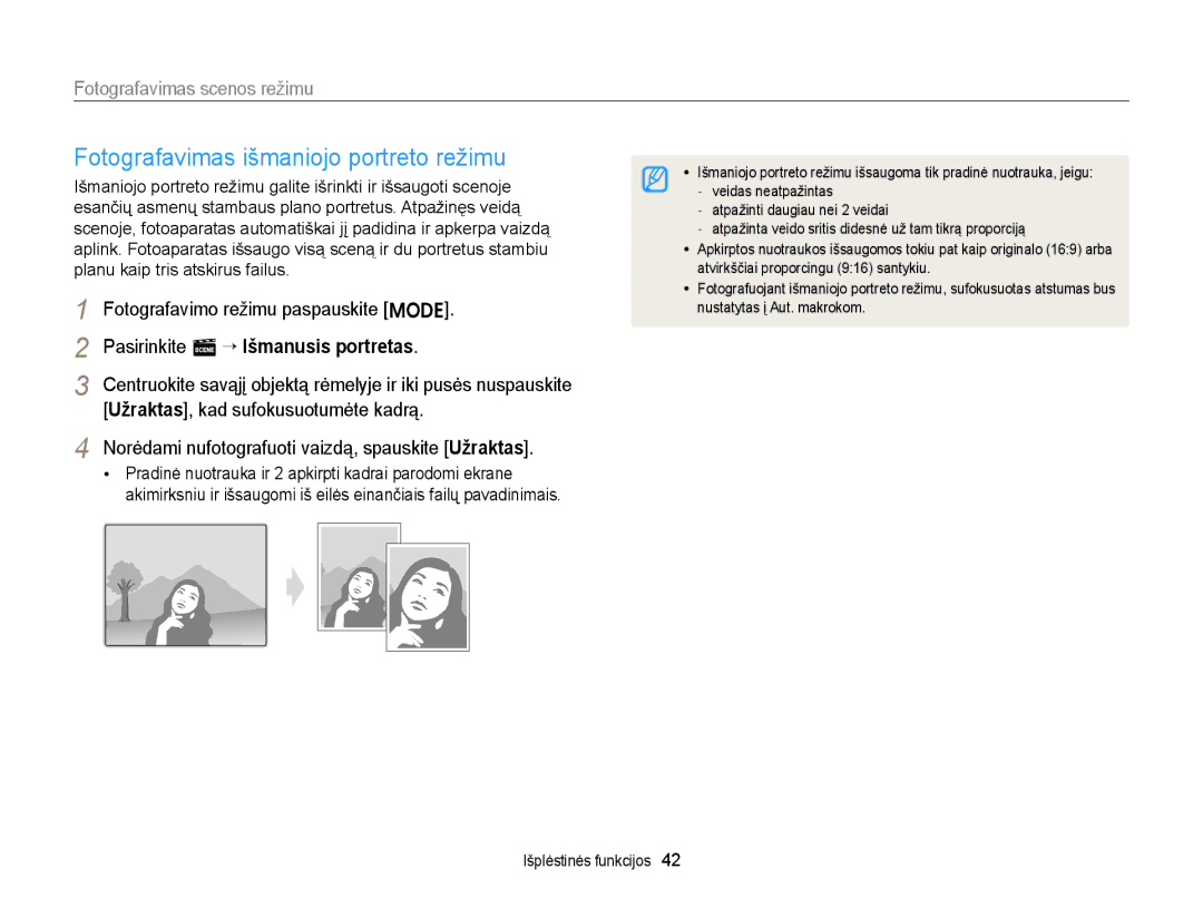 Samsung EC-ST77ZZFPWE2, EC-ST77ZZBPWE2 manual Fotografavimas išmaniojo portreto režimu, Pasirinkite s “ Išmanusis portretas 