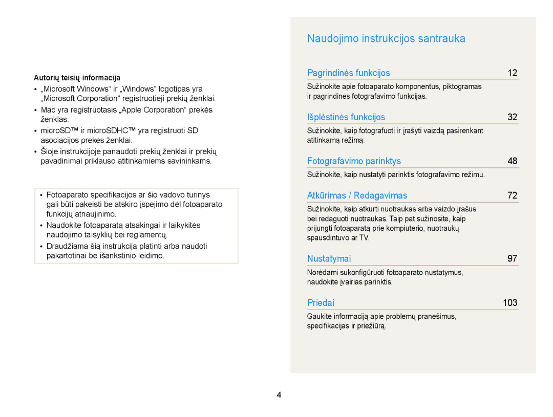 Samsung EC-ST77ZZBPSE2, EC-ST77ZZBPWE2 Naudojimo instrukcijos santrauka, Autorių teisių informacija, Atitinkamą režimą 