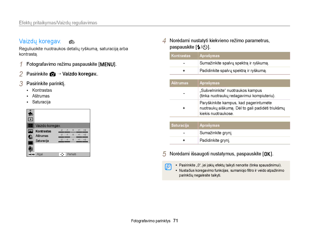 Samsung EC-ST77ZZBPBE2, EC-ST77ZZBPWE2, EC-ST77ZZBPRE2, EC-ST77ZZFPWE2, EC-ST77ZZFPRE2, EC-ST77ZZBPSE2 manual Vaizdų koregav. p 