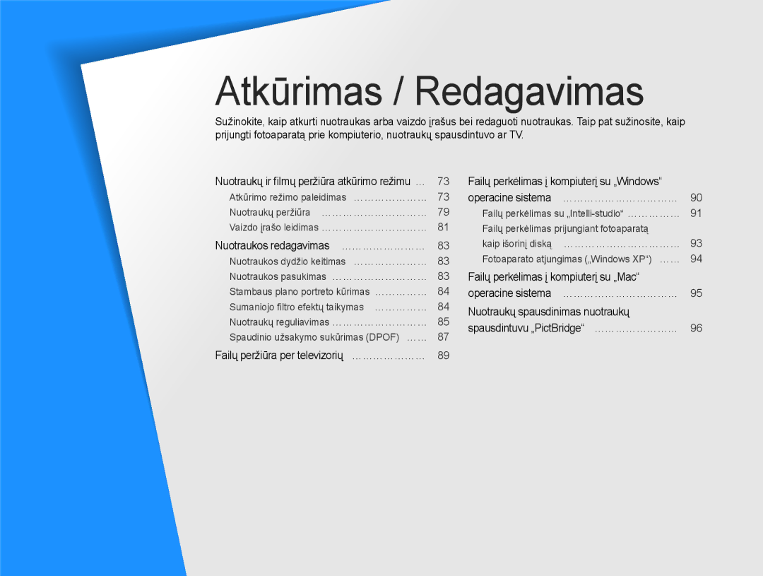 Samsung EC-ST77ZZFPWE2, EC-ST77ZZBPWE2, EC-ST77ZZBPRE2 manual Atkūrimas / Redagavimas, Nuotraukos redagavimas …………………… 