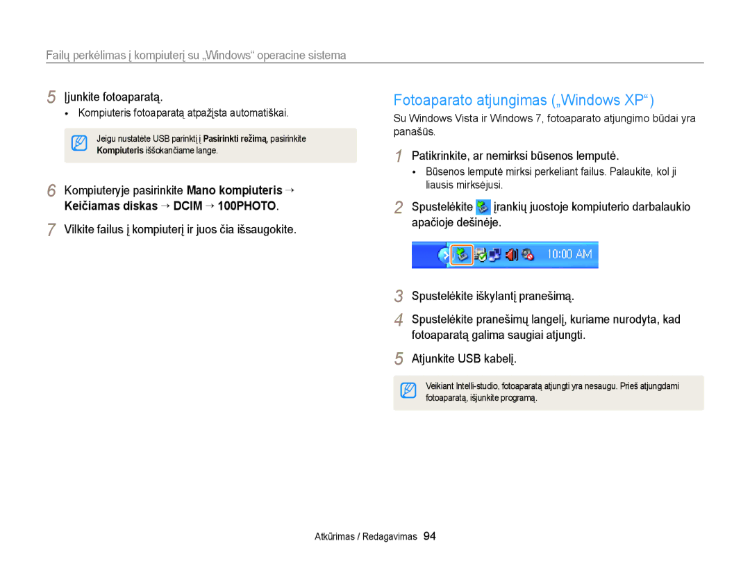 Samsung EC-ST77ZZBPSE2 manual Fotoaparato atjungimas „Windows XP, Vilkite failus į kompiuterį ir juos čia išsaugokite 