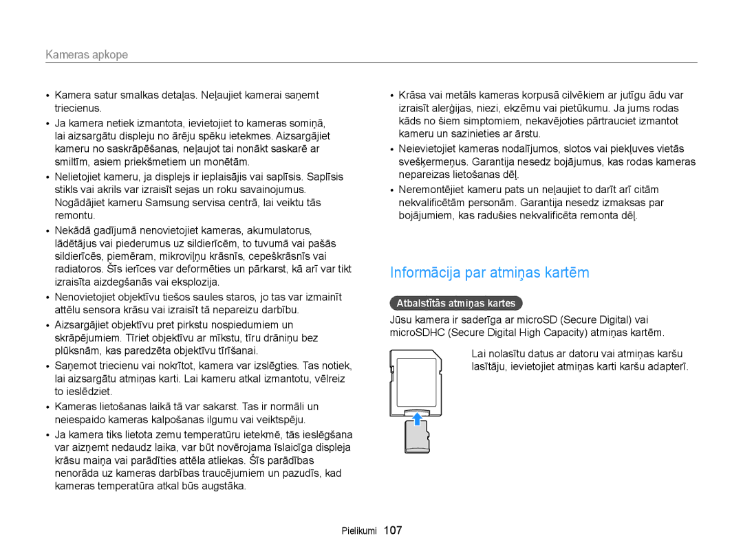 Samsung EC-ST77ZZFPBE2, EC-ST77ZZBPWE2, EC-ST77ZZBPRE2 manual Informācija par atmiņas kartēm, Atbalstītās atmiņas kartes 