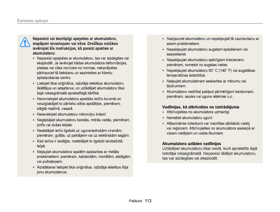 Samsung EC-ST77ZZFPRE2, EC-ST77ZZBPWE2 manual Vadlīnijas, kā atbrīvoties no izstrādājuma, Akumulatora uzlādes vadlīnijas 