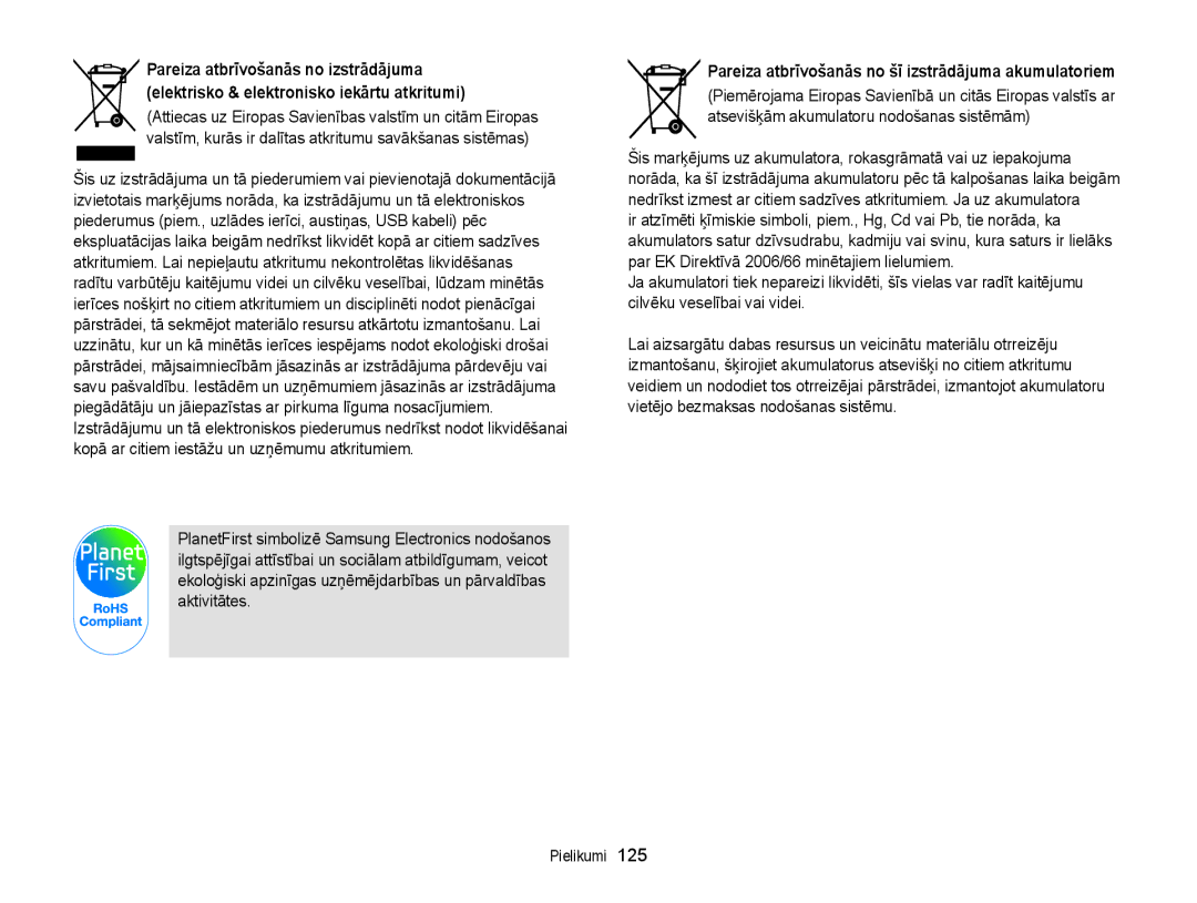 Samsung EC-ST77ZZFPLE2, EC-ST77ZZBPWE2, EC-ST77ZZBPRE2, EC-ST77ZZBPBE2 Pareiza atbrīvošanās no šī izstrādājuma akumulatoriem 