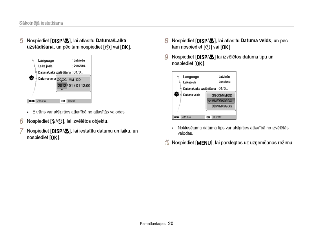 Samsung EC-ST77ZZBPRE2, EC-ST77ZZBPWE2 manual Sākotnējā iestatīšana, Nospiediet m, lai pārslēgtos uz uzņemšanas režīmu 