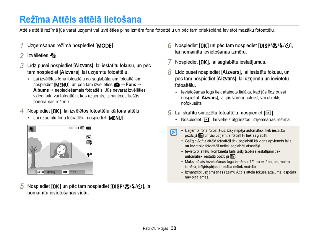 Samsung EC-ST77ZZBPLE2, EC-ST77ZZBPWE2, EC-ST77ZZBPRE2, EC-ST77ZZBPBE2, EC-ST77ZZFPWE2 manual Režīma Attēls attēlā lietošana 