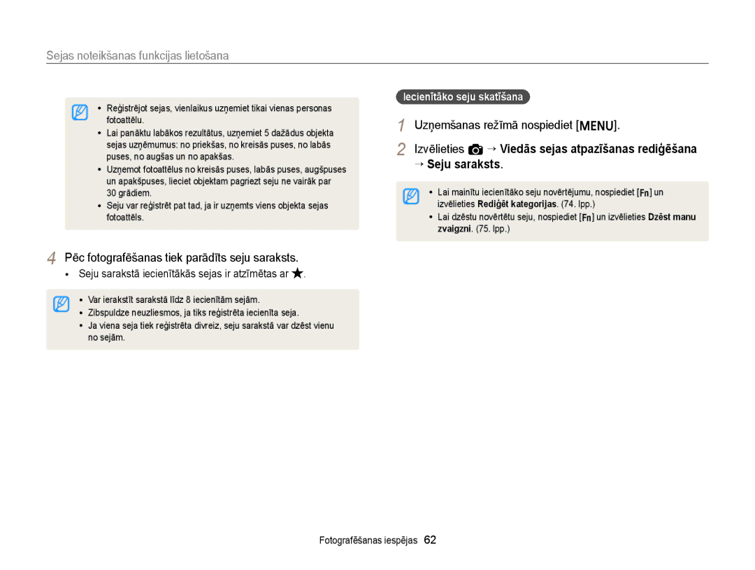 Samsung EC-ST77ZZFPWE2, EC-ST77ZZBPWE2 manual Pēc fotografēšanas tiek parādīts seju saraksts, Iecienītāko seju skatīšana 