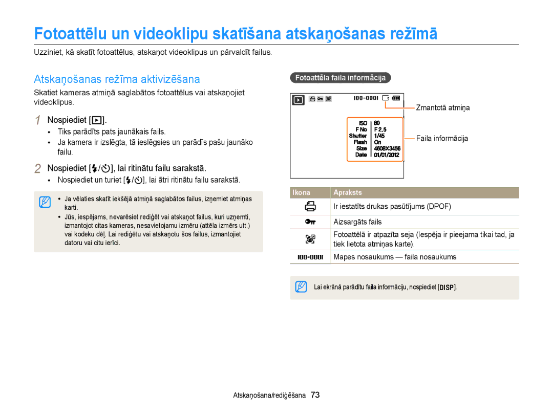 Samsung EC-ST77ZZFPRE2 manual Fotoattēlu un videoklipu skatīšana atskaņošanas režīmā, Atskaņošanas režīma aktivizēšana 