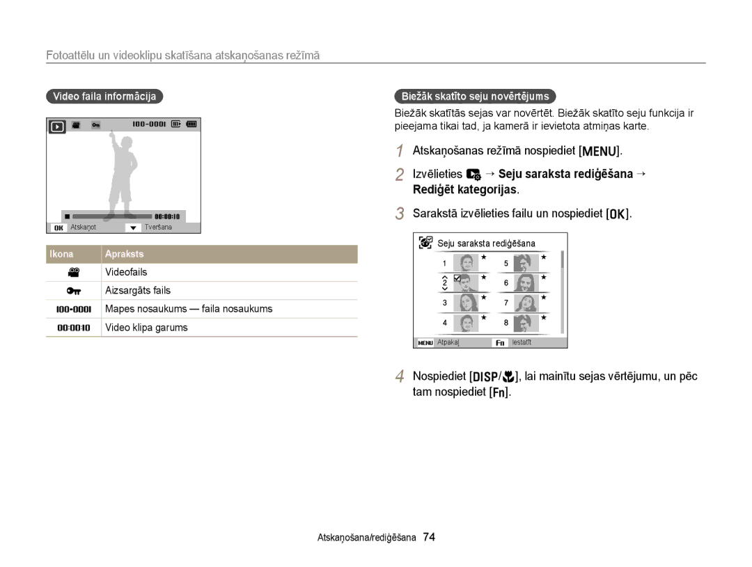 Samsung EC-ST77ZZBPSE2 manual Fotoattēlu un videoklipu skatīšana atskaņošanas režīmā, Atskaņošanas režīmā nospiediet m 