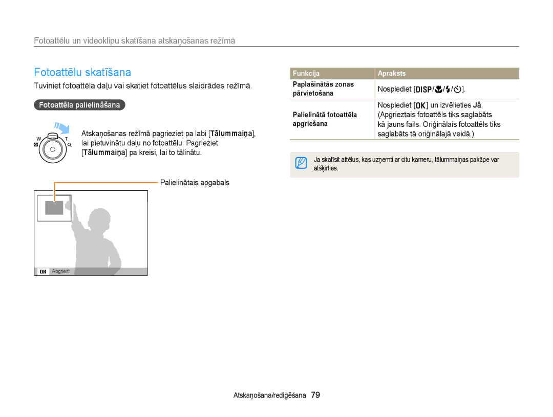 Samsung EC-ST77ZZBPWE2, EC-ST77ZZBPRE2, EC-ST77ZZBPBE2, EC-ST77ZZFPWE2 manual Fotoattēlu skatīšana, Fotoattēla palielināšana 