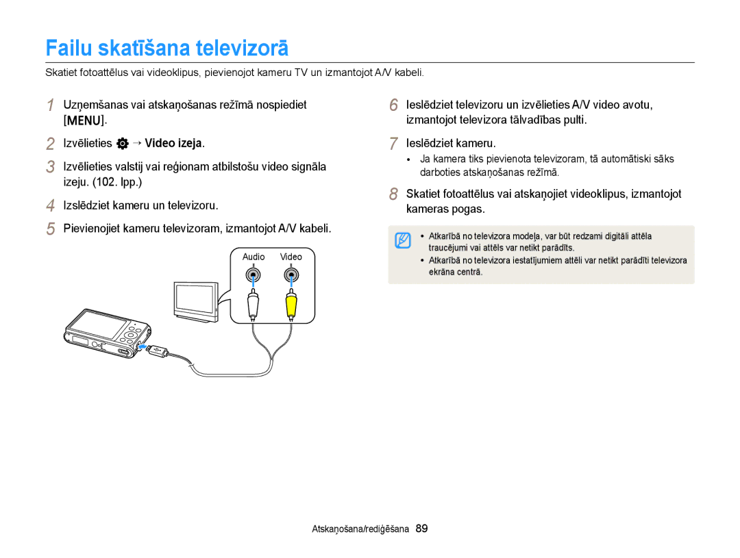 Samsung EC-ST77ZZBPWE2, EC-ST77ZZBPRE2, EC-ST77ZZBPBE2 Failu skatīšana televizorā, Izvēlieties n “ Video izeja, Izeju . lpp 