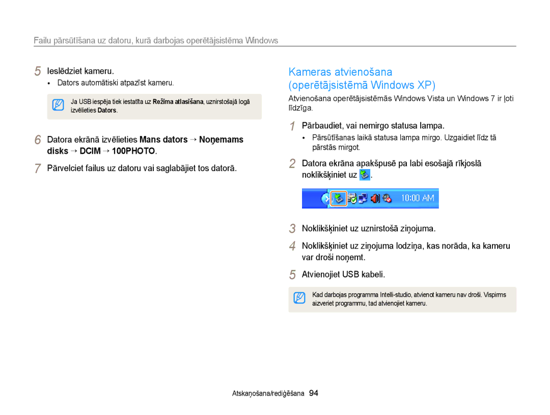 Samsung EC-ST77ZZBPSE2, EC-ST77ZZBPWE2, EC-ST77ZZBPRE2, EC-ST77ZZBPBE2 manual Kameras atvienošana Operētājsistēmā Windows XP 