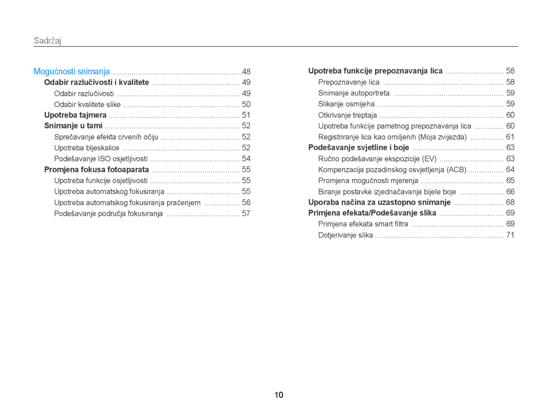 Samsung EC-ST77ZZFPSE3, EC-ST77ZZBPWE3, EC-ST77ZZFPBE3, EC-ST77ZZFPWE3 manual Sadržaj, Podešavanje područja fokusiranja 