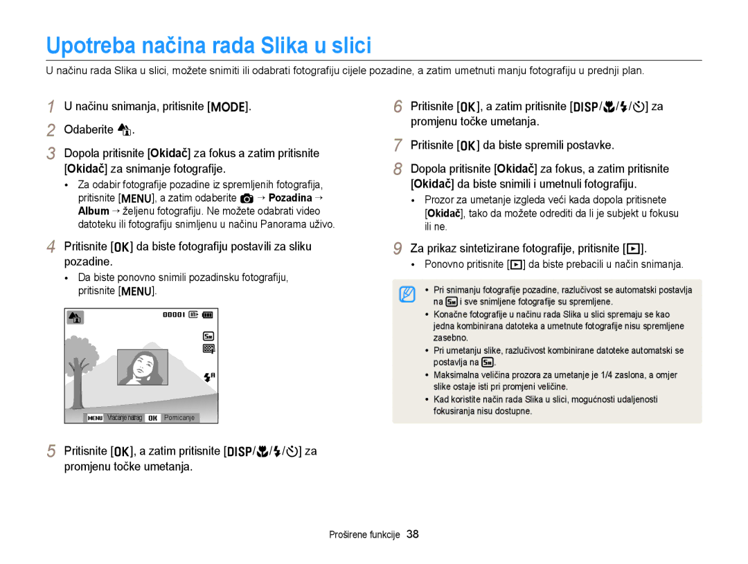 Samsung EC-ST77ZZBPBE3, EC-ST77ZZBPWE3, EC-ST77ZZFPBE3, EC-ST77ZZFPWE3, EC-ST77ZZBPSE3 Upotreba načina rada Slika u slici 