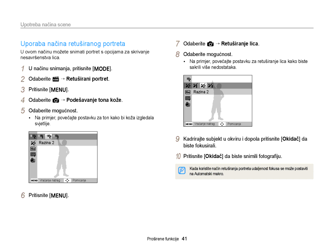 Samsung EC-ST77ZZBPWE3, EC-ST77ZZFPBE3 manual Uporaba načina retuširanog portreta, Odaberite s “ Retuširani portret 