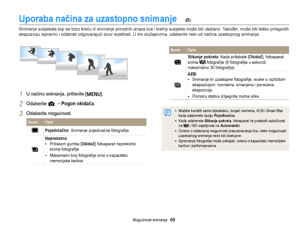 Samsung EC-ST77ZZBPBE3, EC-ST77ZZBPWE3, EC-ST77ZZFPBE3 Neprekidno, Ekspozicijom normalna, smanjena i povećana, Ekspozicija 