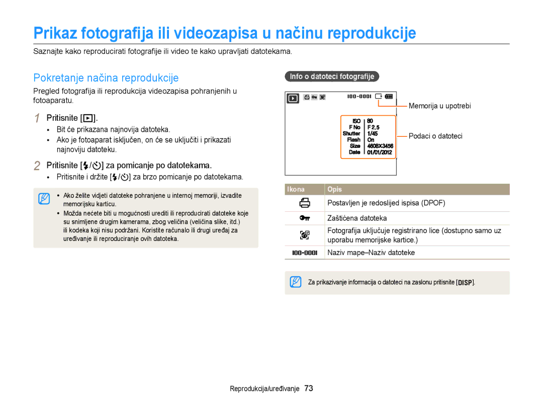 Samsung EC-ST77ZZFPWE3, EC-ST77ZZBPWE3 manual Prikaz fotograﬁja ili videozapisa u načinu reprodukcije, Pritisnite P 