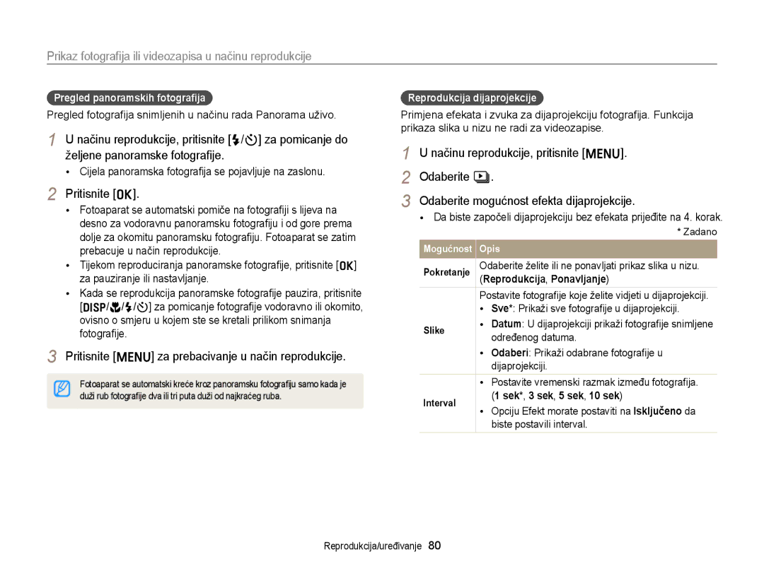 Samsung EC-ST77ZZBPBE3 Pritisnite o, Pritisnite m za prebacivanje u način reprodukcije, Pregled panoramskih fotograﬁja 