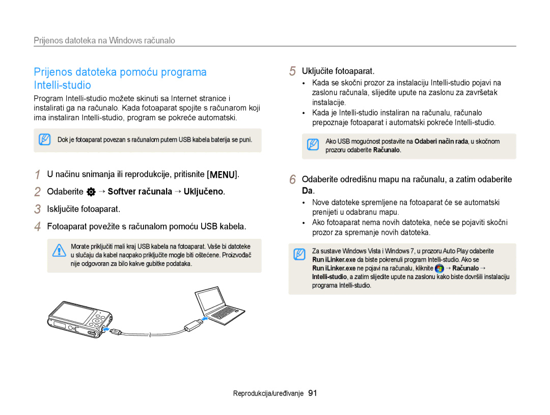 Samsung EC-ST77ZZFPWE3 manual Prijenos datoteka pomoću programa Intelli-studio, Prijenos datoteka na Windows računalo 