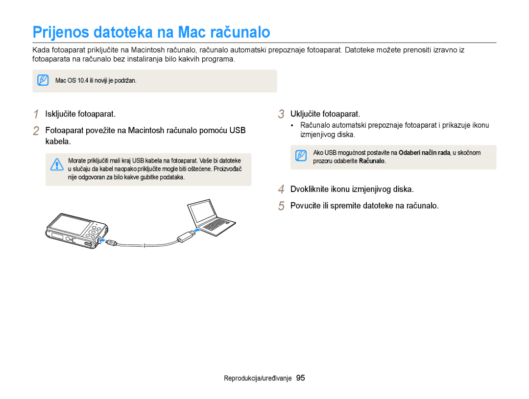 Samsung EC-ST77ZZBPWE3, EC-ST77ZZFPBE3, EC-ST77ZZFPWE3, EC-ST77ZZBPBE3, EC-ST77ZZBPSE3 manual Prijenos datoteka na Mac računalo 