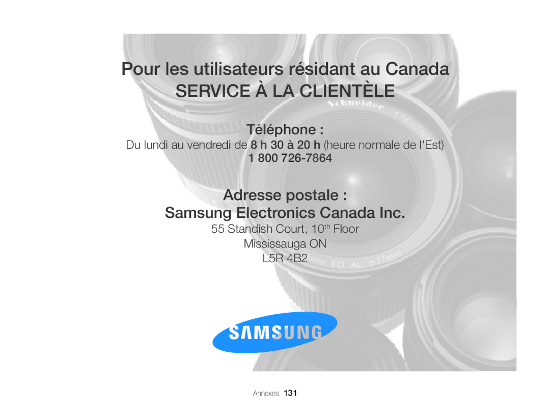 Samsung EC-ST77ZZFPWFR, EC-ST77ZZFPLFR, EC-ST77ZZBPWE1, EC-ST77ZZBPRE1, EC-ST76ZZBPBE1, EC-ST77ZZFPBFR Service À LA Clientèle 