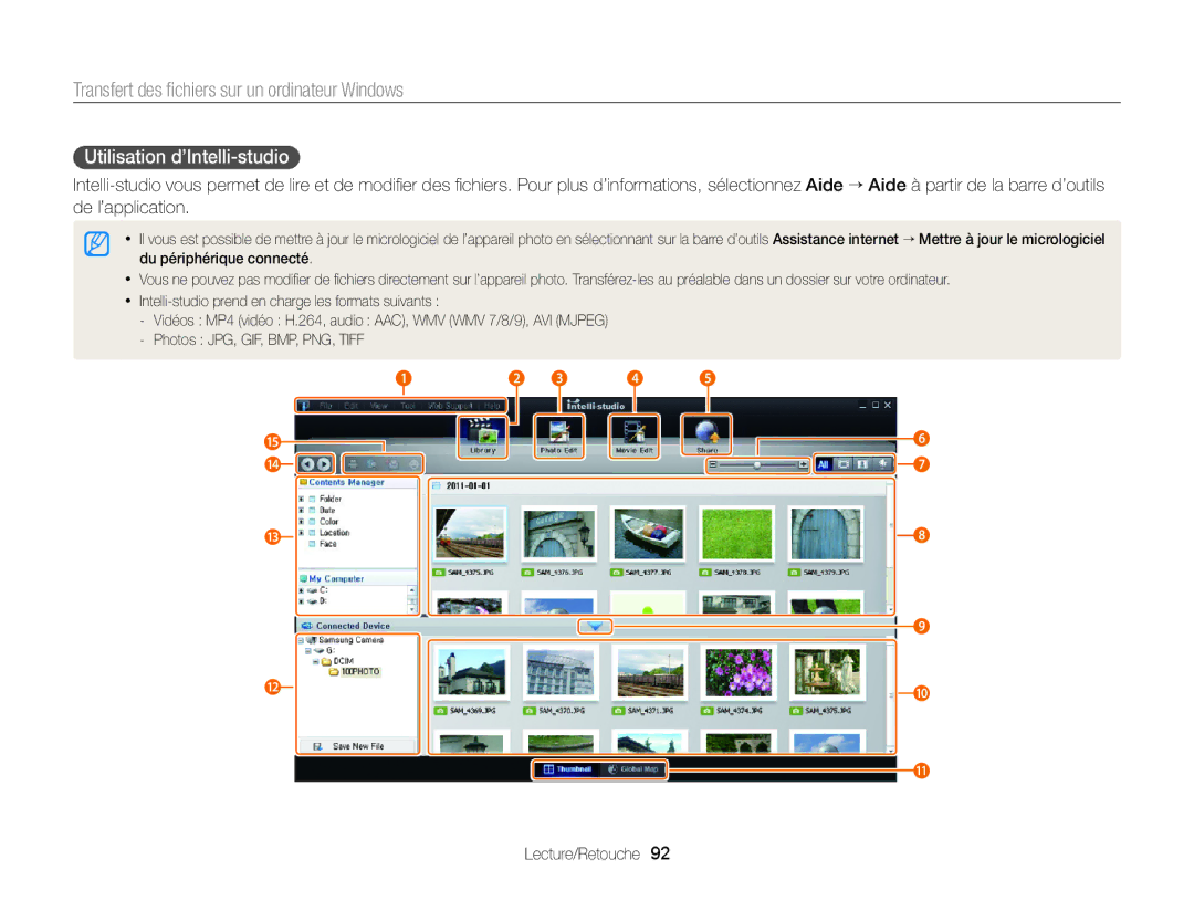 Samsung EC-ST77ZZBPLE1, EC-ST77ZZFPLFR manual Transfert des ﬁchiers sur un ordinateur Windows, Utilisation d’Intelli-studio 