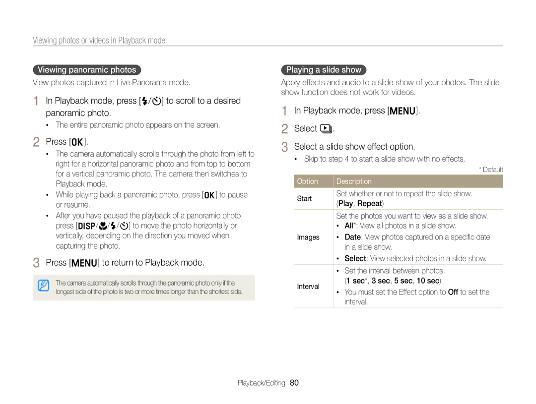 Samsung EC-ST76ZZBPBAE manual Press o, Press m to return to Playback mode, Viewing panoramic photos, Playing a slide show 