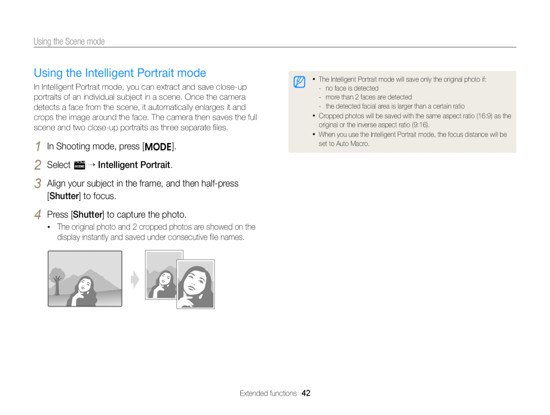 Samsung EC-ST76ZZBPRRU Using the Intelligent Portrait mode, In Shooting mode, press M 2 Select s “ Intelligent Portrait 