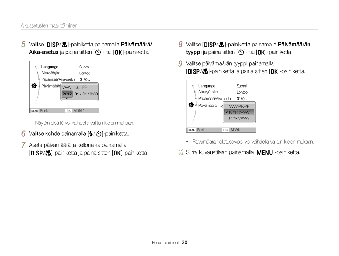 Samsung EC-ST77ZZBPRE2, EC-ST79ZZBPWE2 manual Alkuasetusten määrittäminen, Siirry kuvaustilaan painamalla m-painiketta 