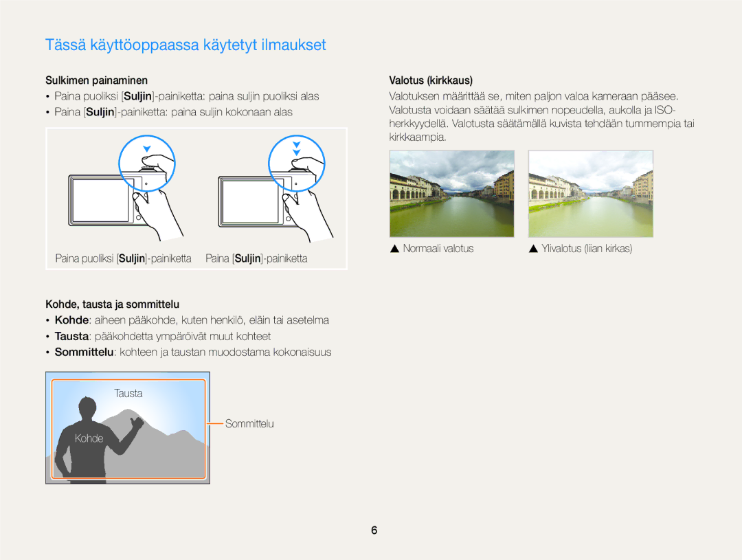 Samsung EC-ST77ZZBPRE2, EC-ST79ZZBPWE2, EC-ST76ZZFPWE2, EC-ST76ZZBPRE2 manual Tässä käyttöoppaassa käytetyt ilmaukset, Kohde 