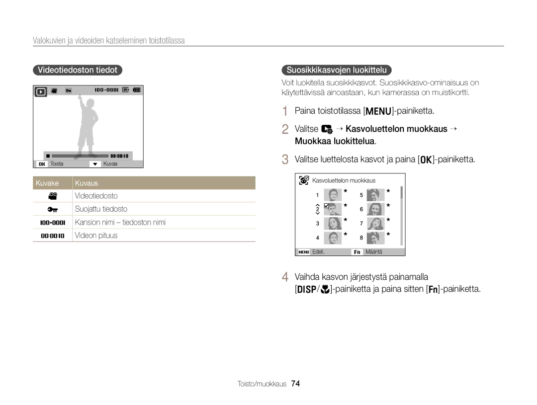 Samsung EC-ST77ZZBPWE2, EC-ST79ZZBPWE2 manual Valokuvien ja videoiden katseleminen toistotilassa, Videotiedoston tiedot 