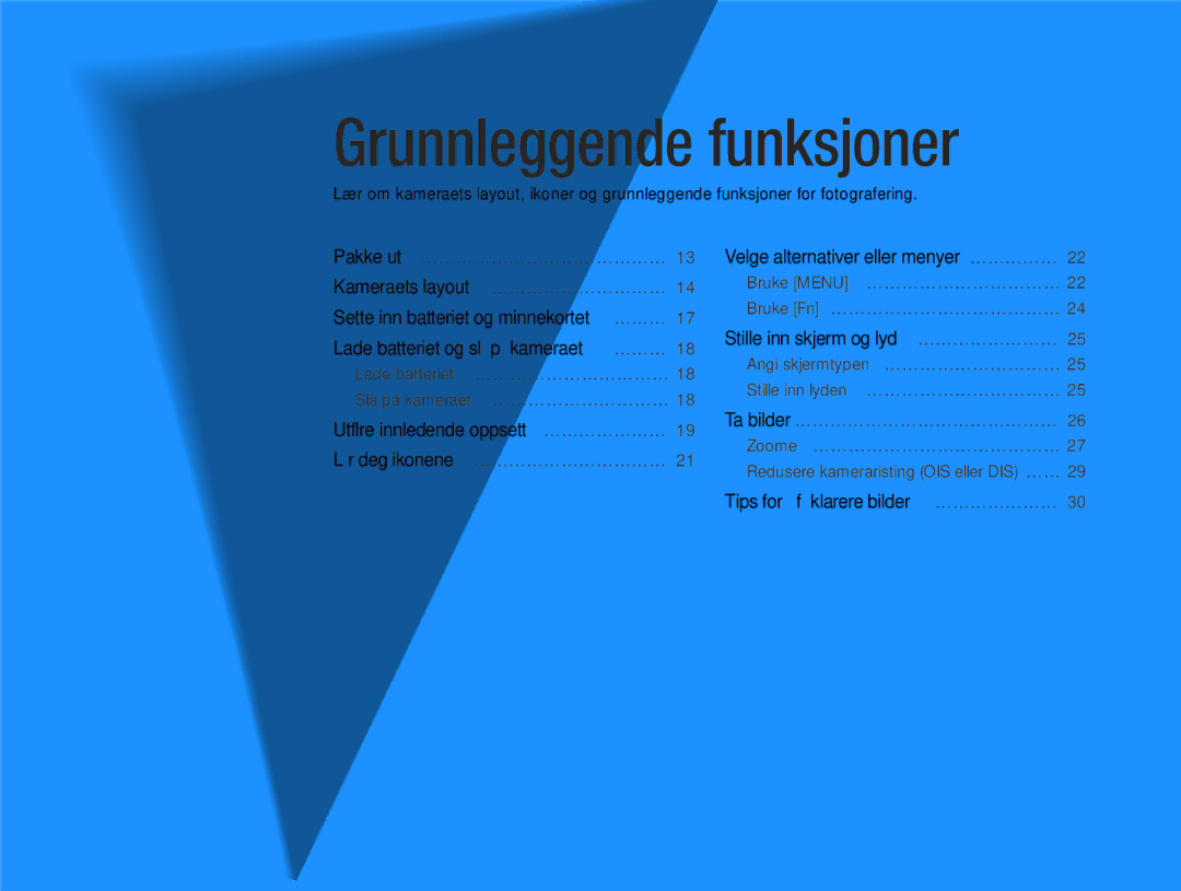 Samsung EC-ST77ZZBPBE2, EC-ST79ZZBPWE2, EC-ST76ZZFPWE2, EC-ST76ZZBPRE2, EC-ST76ZZBPSE2 manual Grunnleggende funksjoner 