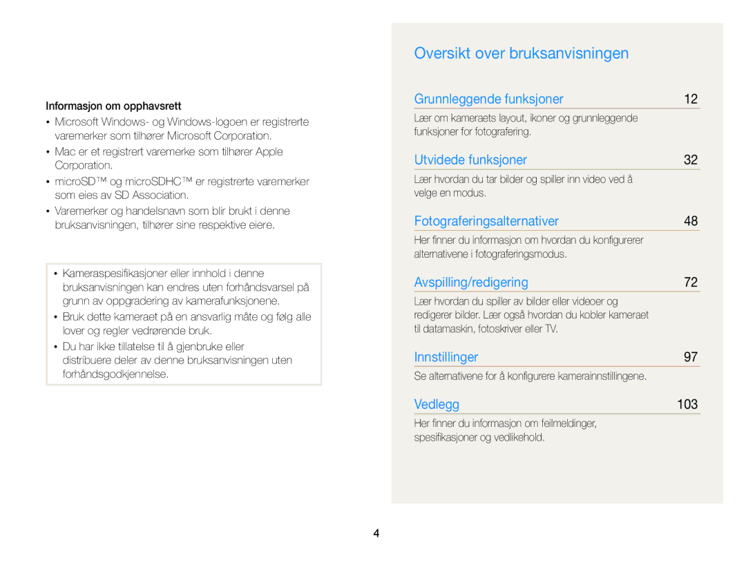 Samsung EC-ST77ZZBPWE2, EC-ST79ZZBPWE2, EC-ST76ZZFPWE2, EC-ST76ZZBPRE2, EC-ST76ZZBPSE2 Oversikt over bruksanvisningen, 103 