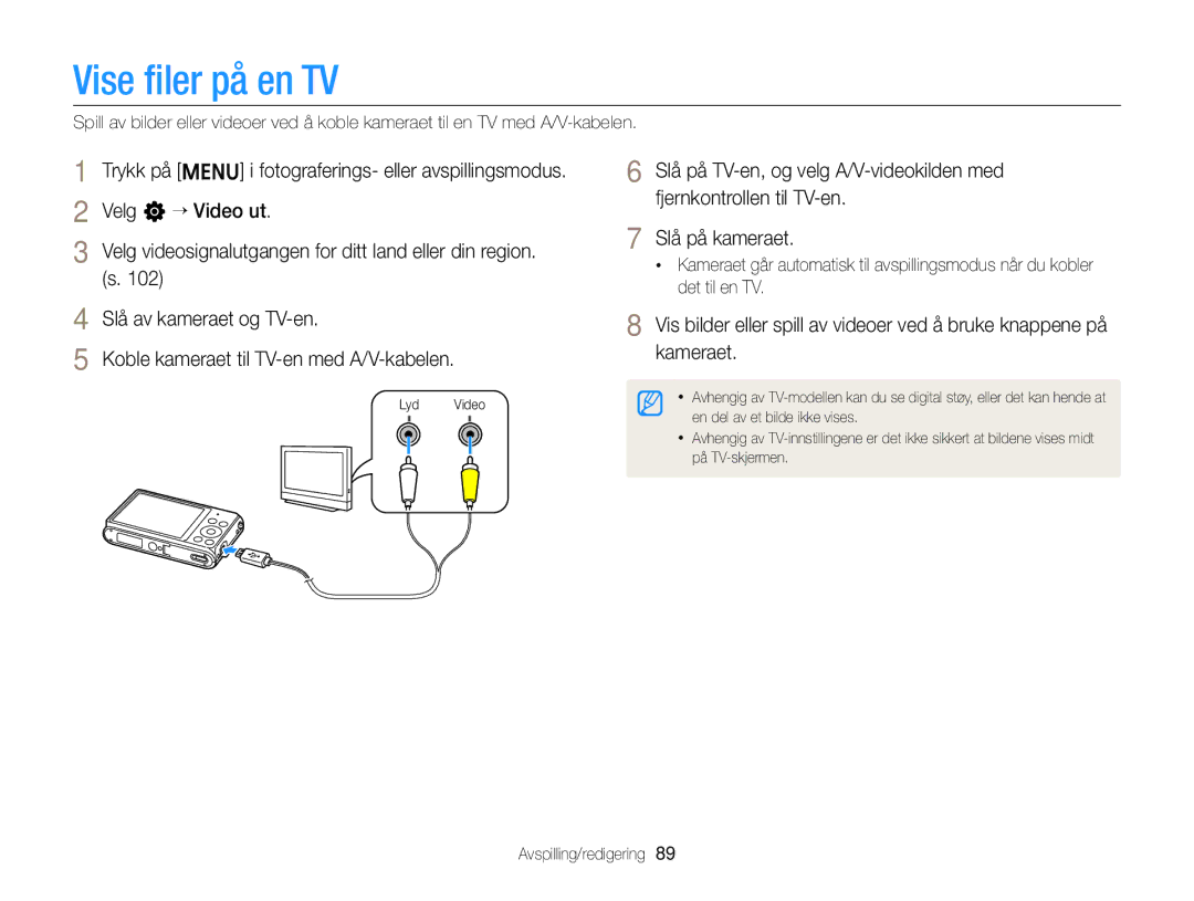 Samsung EC-ST76ZZBPBE2, EC-ST79ZZBPWE2, EC-ST76ZZFPWE2, EC-ST76ZZBPRE2, EC-ST76ZZBPSE2, EC-ST76ZZFPLE2 manual Vise ﬁler på en TV 