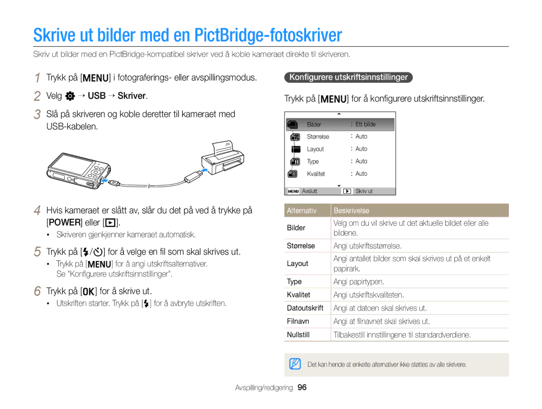 Samsung EC-ST77ZZBPBE2 Skrive ut bilder med en PictBridge-fotoskriver, Trykk på F/t for å velge en ﬁl som skal skrives ut 