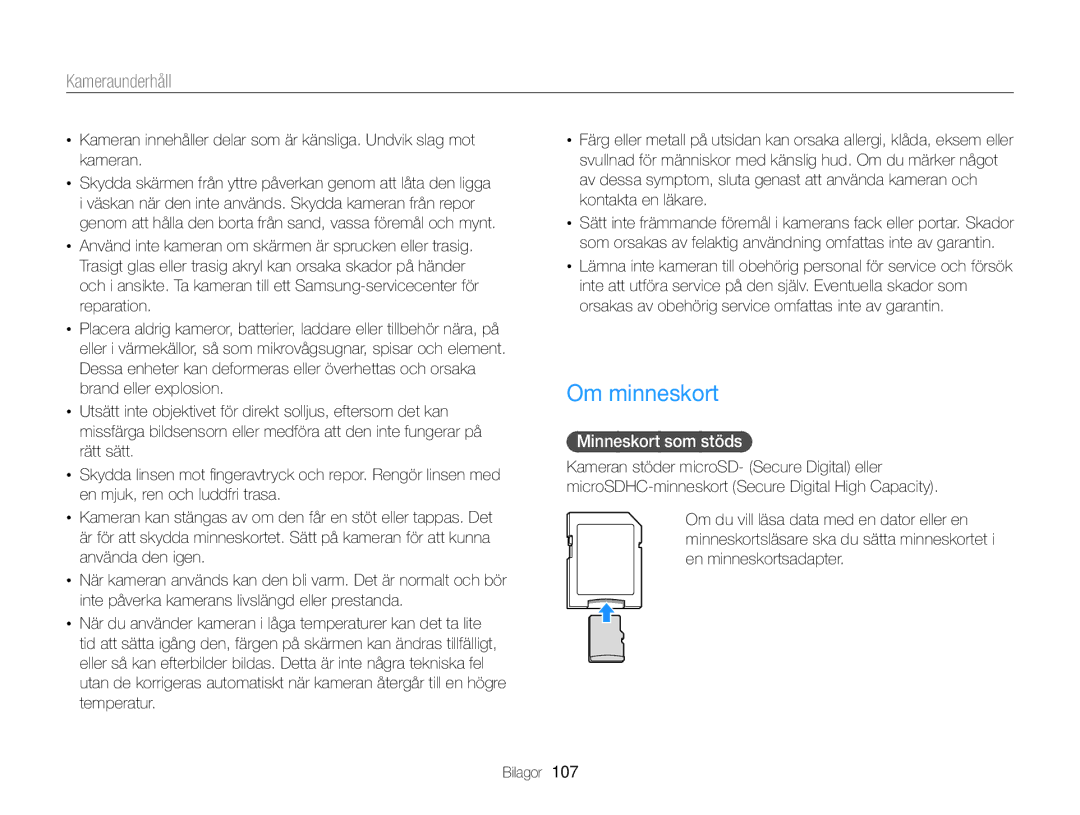 Samsung EC-ST79ZZBPBE2, EC-ST79ZZBPWE2, EC-ST76ZZFPWE2, EC-ST76ZZBPRE2, EC-ST76ZZBPSE2 Om minneskort, Minneskort som stöds 