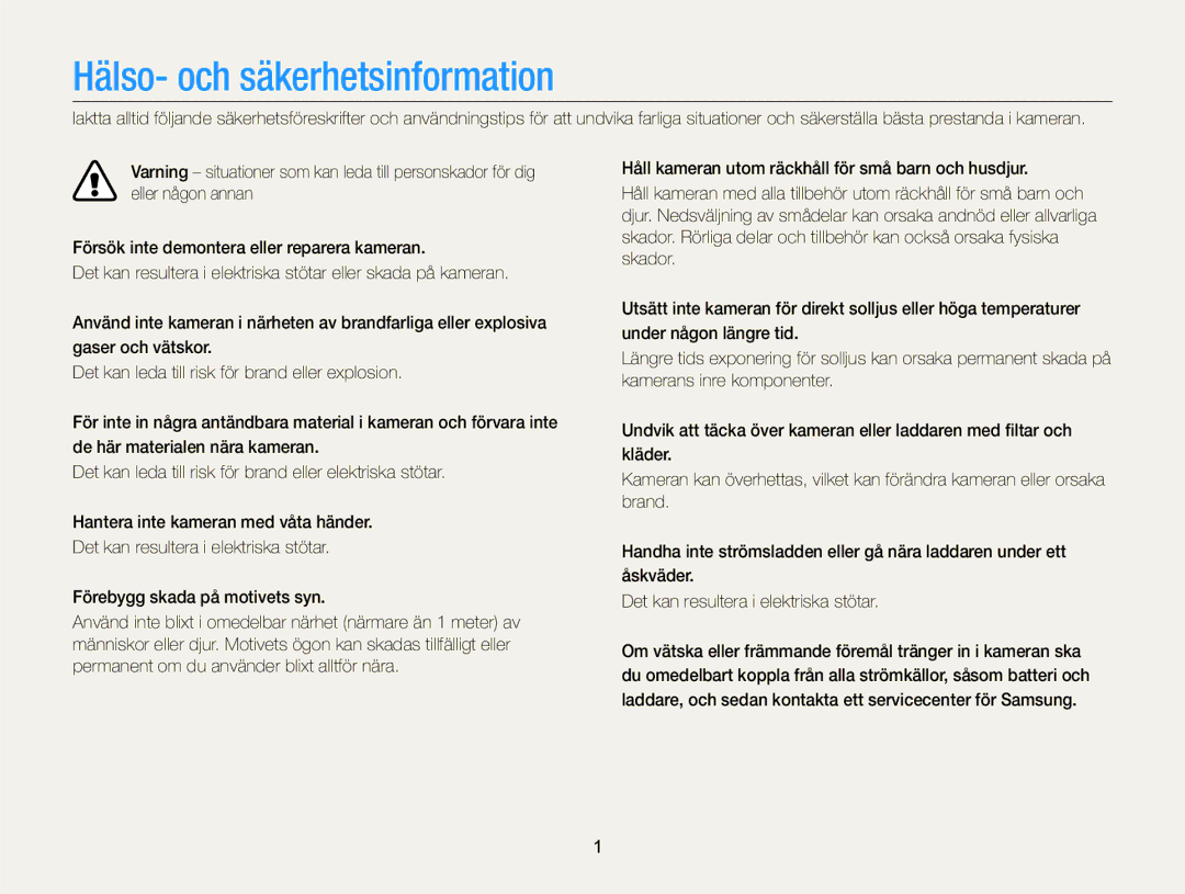 Samsung EC-ST76ZZBPRE2, EC-ST79ZZBPWE2, EC-ST76ZZFPWE2, EC-ST76ZZBPSE2, EC-ST76ZZFPLE2 manual Hälso- och säkerhetsinformation 